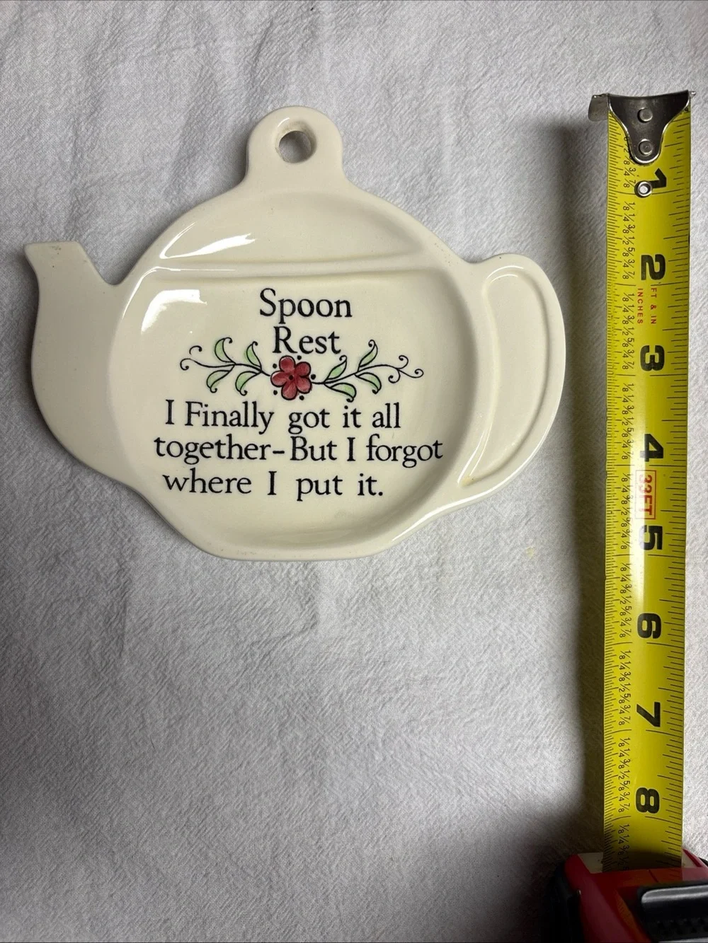 Cream Teapot Spoon Rest with Floral Accent